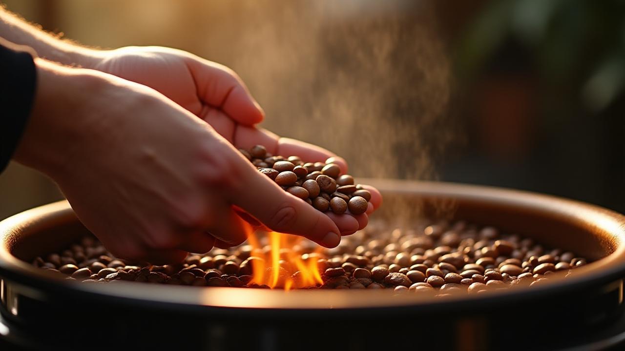 豊洲の焙煎所でプロの指導のもとコーヒーを焙煎する様子